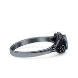 Vintage Style Round Lab Opal Ring Solid Oxidized 925 Sterling Silver