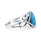 Infinity Shank Lab Opal Ring Solid Round Oxidized 925 Sterling Silver