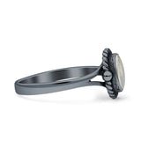 Oval Fashion Lab Created Opal Ring Oxidized 925 Sterling Silver