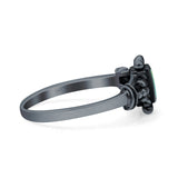 Petite Dainty Emerald Lab Opal Ring Solid Oxidized 925 Sterling Silver