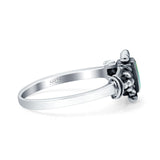 Petite Dainty Emerald Lab Opal Ring Solid Oxidized 925 Sterling Silver