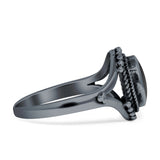 Oval Rope Beaded Oxidized Split Shank Turquoise Black Onyx Thumb Ring 925 Sterling Silver