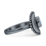 Crescent Moon Ring Opal Oxidized 925 Sterling Silver