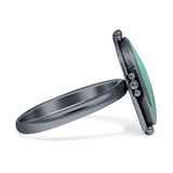 Oval Oxidized Black Onyx & Turquoise Thumb Ring 925 Sterling Silver