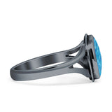 Oval Split Shank Created Opal Oxidized Ring 925 Sterling Silver