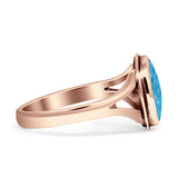 Oval Split Shank Created Opal Oxidized Ring 925 Sterling Silver