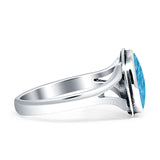 Oval Split Shank Created Opal Oxidized Ring 925 Sterling Silver