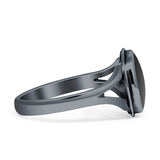 Oval Split Shank Turquoise Onyx Oxidized Ring 925 Sterling Silver