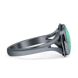 Oval Split Shank Turquoise Onyx Oxidized Ring 925 Sterling Silver