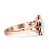 Oval Split Shank Created Opal Oxidized Ring 925 Sterling Silver