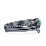 Crescent Moon Ring Round Turquoise Oxidized 925 Sterling Silver