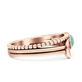 Crescent Moon Ring Round Turquoise Oxidized 925 Sterling Silver