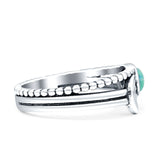 Crescent Moon Ring Round Turquoise Oxidized 925 Sterling Silver