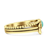 Crescent Moon Ring Round Turquoise Oxidized 925 Sterling Silver