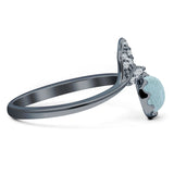 Mermaid Ring Fishtail Round Turquoise & Larimar Cubic zirconia 925 Sterling Silver