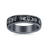 Claddagh Oxidized Band Solid 925 Sterling Silver Thumb Ring (6mm)