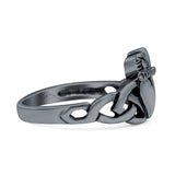 Celtic Knot Heart Oxidized Band Solid 925 Sterling Silver Thumb Ring (11mm)