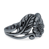 Sunflower Oxidized Sunshine Flower And Leaves Band Solid 925 Sterling Silver Thumb Ring (13mm)