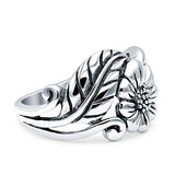 Sunflower Oxidized Sunshine Flower And Leaves Band Solid 925 Sterling Silver Thumb Ring (13mm)