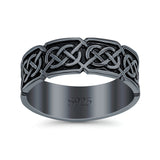 Celtic Oxidized Band Solid 925 Sterling Silver Thumb Ring (7mm)
