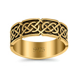 Celtic Oxidized Band Solid 925 Sterling Silver Thumb Ring (7mm)