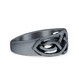 Celtic Ring Oxidized Band Solid 925 Sterling Silver Thumb Ring (9mm)