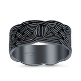 Celtic Ring Oxidized Band Solid 925 Sterling Silver Thumb Ring (9mm)