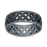 Celtic Oxidized Band Solid 925 Sterling Silver Thumb Ring (7mm)