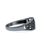 Vines Ring Oxidized Band Solid 925 Sterling Silver Thumb Ring (8mm)