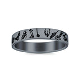Flowers Ring Oxidized Band Solid 925 Sterling Silver Thumb Ring (4mm)