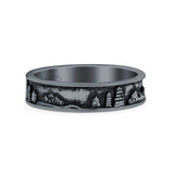 Mountains & Trees Ring Oxidized Band Solid 925 Sterling Silver Thumb Ring (5mm)
