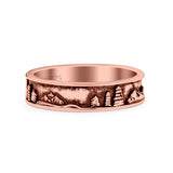 Mountains & Trees Ring Oxidized Band Solid 925 Sterling Silver Thumb Ring (5mm)