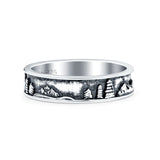 Mountains & Trees Ring Oxidized Band Solid 925 Sterling Silver Thumb Ring (5mm)