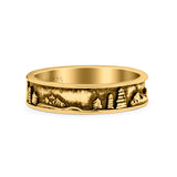 Mountains & Trees Ring Oxidized Band Solid 925 Sterling Silver Thumb Ring (5mm)