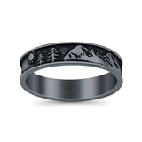 Mountains & Trees Ring Oxidized Band Solid 925 Sterling Silver Thumb Ring (5mm)