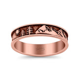 Mountains & Trees Ring Oxidized Band Solid 925 Sterling Silver Thumb Ring (5mm)