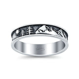 Mountains & Trees Ring Oxidized Band Solid 925 Sterling Silver Thumb Ring (5mm)
