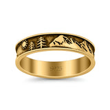 Mountains & Trees Ring Oxidized Band Solid 925 Sterling Silver Thumb Ring (5mm)
