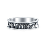 Mountains & Trees Ring Oxidized Band Solid 925 Sterling Silver Thumb Ring (5mm)
