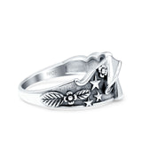 Mushroom Star Ring Oxidized Band Solid 925 Sterling Silver Thumb Ring (12mm)