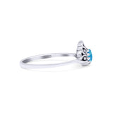 Flower Petite Dainty Thumb Ring Round Lab Created Opal Statement Fashion Ring Oxidized 925 Sterling Silver