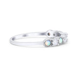 Half Eternity Ring Wedding Engagement Band Round Lab Created Opal 925 Sterling Silver