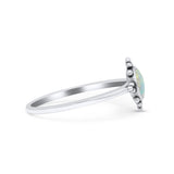 Art Deco Bridal Wedding Engagement Ring Round Lab Created White Opal 925 Sterling Silver