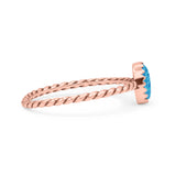 Rope Petite Dainty Lab Created Opal Oval Ring Solid 925 Sterling Silver