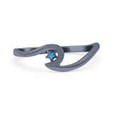 Wave & Star Wedding Engagement Ring Lab Created Opal 925 Sterling Silver