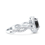 Halo Infinity Shank Ring Oval Simulated Cubic Zirconia 925 Sterling Silver
