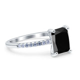 Emerald Cut Art Deco Wedding Ring Simulated Cubic Zirconia 925 Sterling Silver