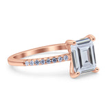 Emerald Cut Art Deco Wedding Ring Simulated Cubic Zirconia 925 Sterling Silver