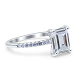 Emerald Cut Art Deco Wedding Ring Simulated Cubic Zirconia 925 Sterling Silver