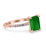 Emerald Cut Art Deco Wedding Ring Simulated Cubic Zirconia 925 Sterling Silver